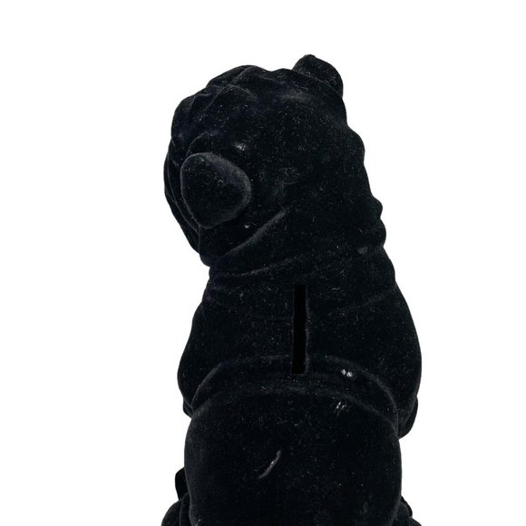 Vintage Flocked Black Pug Dog Coin Piggy Bank With Plug- Fuzzy - Picture 7 of 10